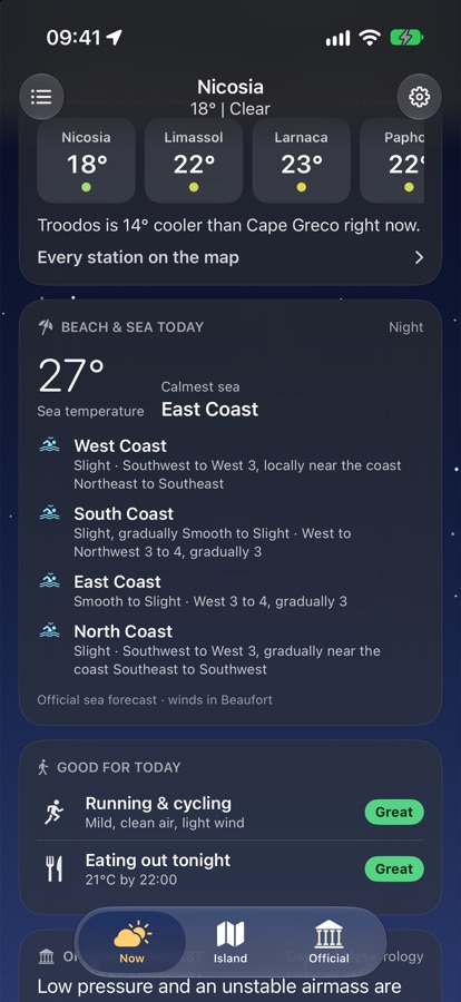 Island right now and beach & sea today